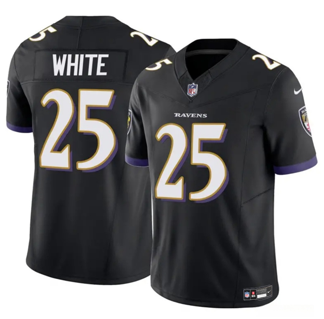 Men's Baltimore Ravens #25 Tre'Davious White Black 2023 F.U.S.E Vapor Limited Football Jersey