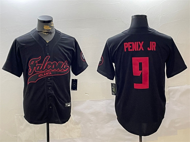 Men's Atlanta Falcons #9 Michael Penix Jr. Black With Patch Cool Base Stitched Baseball Jersey