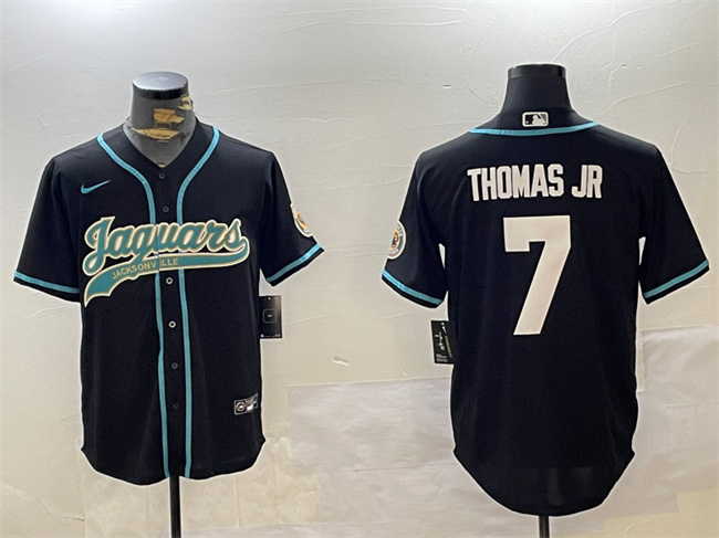 Men's Jacksonville Jaguars #7 Brian Thomas Jr Black With Patch Cool Base Stitched Baseball Jersey