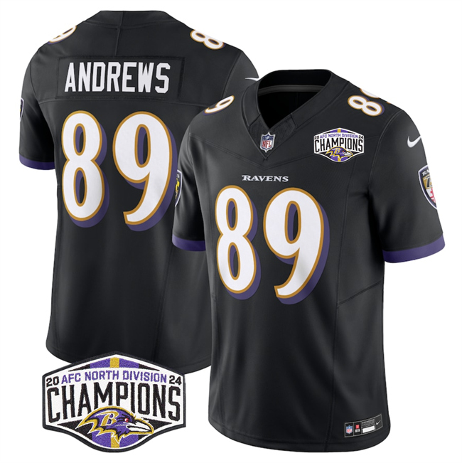 Men's Baltimore Ravens #89 Mark Andrews Black F.U.S.E 2024 AFC North Division Champions Vapor Limited Football Jersey