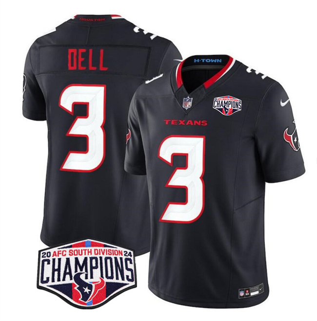 Men's Houston Texans #3 Tank Dell Navy F.U.S.E. 2024 AFC South Division Champions Vapor Limited Stitched Football Jersey