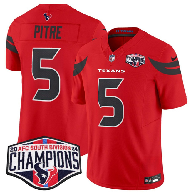 Men's Houston Texans #5 Jalen Pitre Red F.U.S.E. 2024 AFC South Division Champions Vapor Limited Stitched Football Jersey