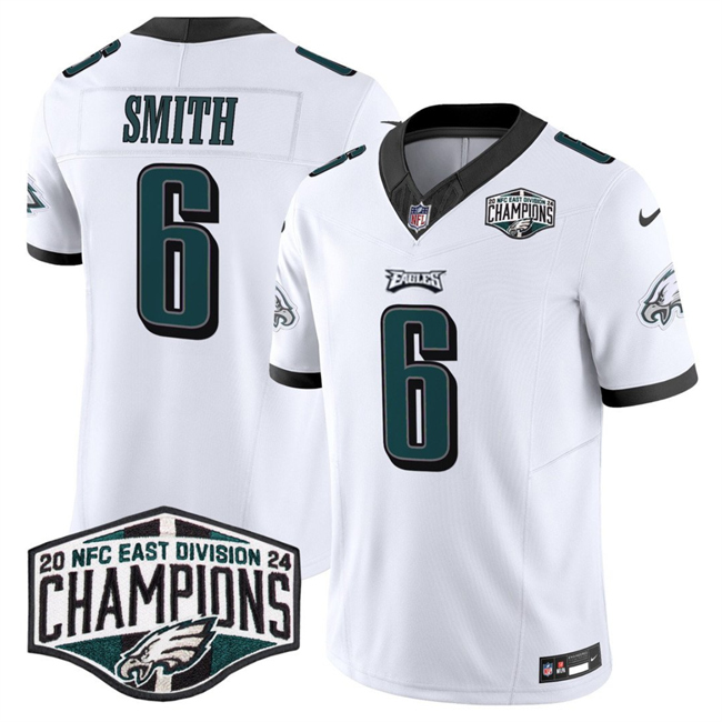 Men's Philadelphia Eagles #6 DeVonta Smith White 2024 NFC East Champions F.U.S.E. Vapor Untouchable Limited Stitched Football Jersey