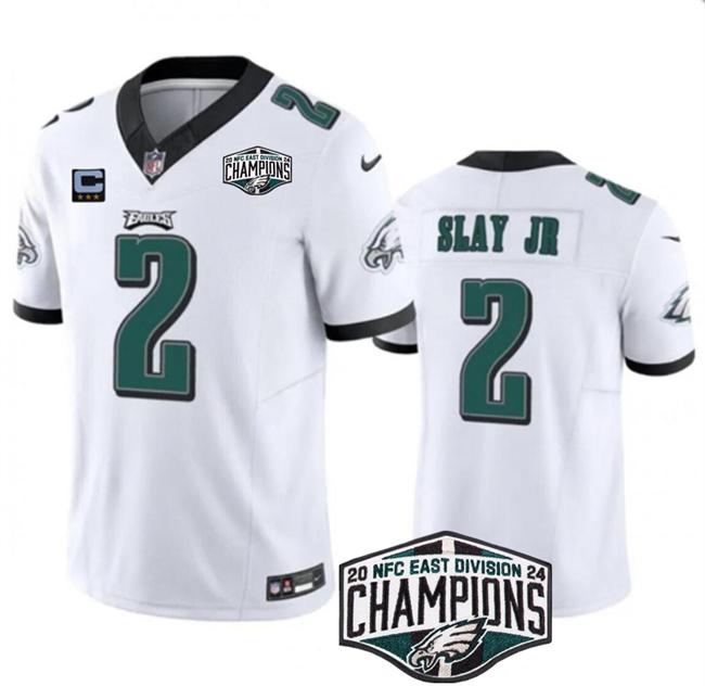 Men's Philadelphia Eagles #2 Darius Slay JR White 2024 NFC Est Champions With 3-Star C Patch F.U.S.E. Vapor Untouchable Limited Stitched Football Jersey