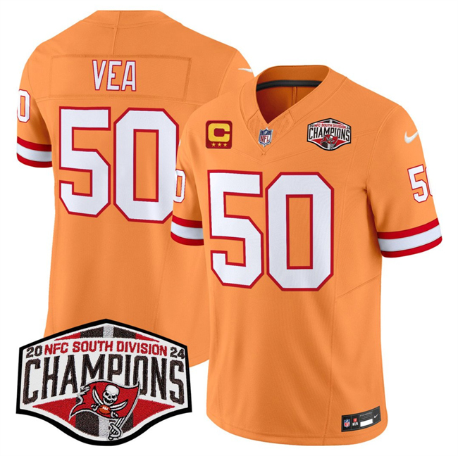 Men's Tampa Bay Buccaneers #50 Vita Vea Orange F.U.S.E. 2024 NFC South Champions With 3-Star C Patch Limited Stitched Jersey