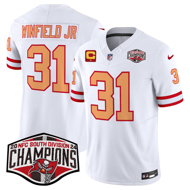 Men's Tampa Bay Buccaneers #31 Antoine Winfield Jr. White F.U.S.E. 2024 NFC South Champions With 1-Star C Patch Limited Stitched Jersey