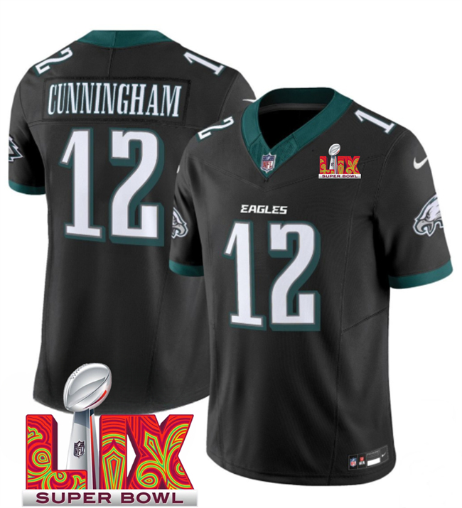 Men's Philadelphia Eagles #12 Randall Cunningham Black 2025 Super Bowl LIX Patch New F.U.S.E. Vapor Limited Stitched Football Jersey