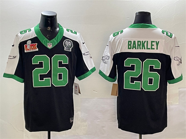 Men's Philadelphia Eagles #26 Saquon Barkley Black 2025 Super Bowl LIX Patch And Jerome Brown Patch F.U.S.E. Alternate Stitched Football Jersey