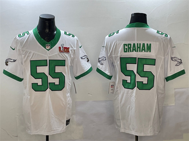 Men's Philadelphia Eagles #55 Brandon Graham White 2025 Super Bowl LIX Patch F.U.S.E. Vapor Untouchable Limited Stitched Football Jersey