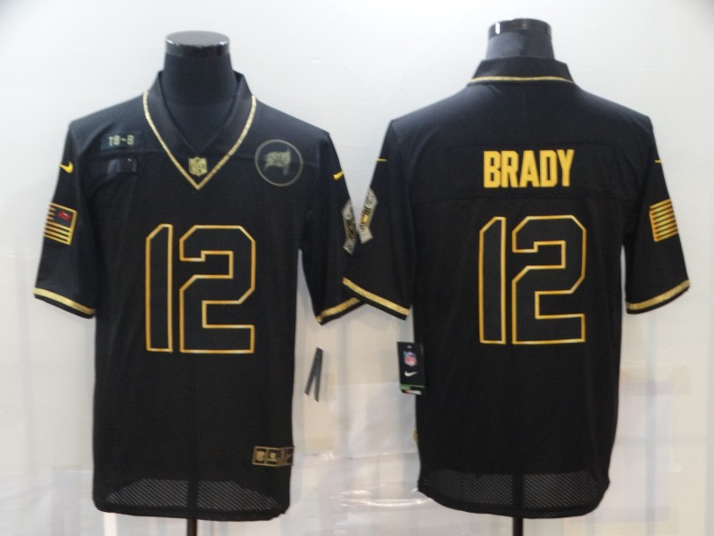 Men's Tampa Bay Buccaneers #12 Tom Brady Black Gold 2020 Salute To Service Stitched NFL Nike Limited Jersey