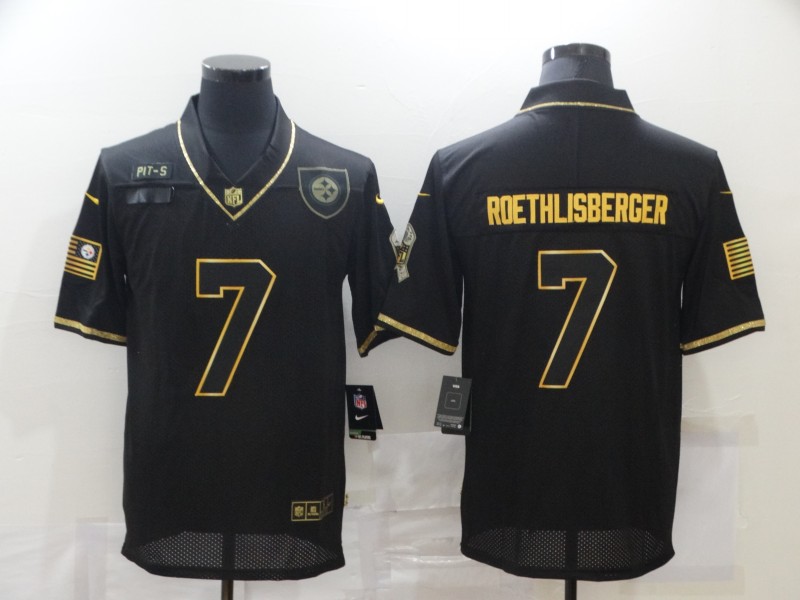 Men's Pittsburgh Steelers #7 Ben Roethlisberger Black Gold 2020 Salute To Service Stitched NFL Nike Limited Jersey