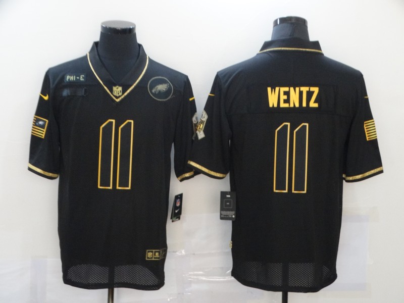 Men's Philadelphia Eagles #11 Carson Wentz Black Gold 2020 Salute To Service Stitched NFL Nike Limited Jersey