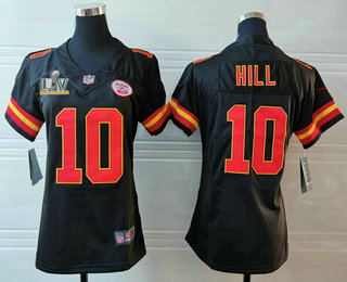 Women's Kansas City Chiefs #10 Tyreek Hill Black 2021 Super Bowl LV Vapor Untouchable Stitched Nike Limited NFL Jersey