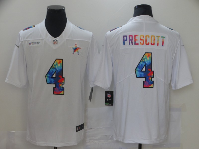 Men Dallas Cowboys 4 Prescott White Nike Rainbow version 2021 NFL Jersey