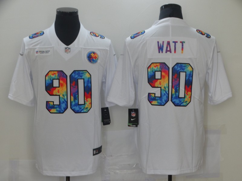 Men Pittsburgh Steelers 90 T.J. Watt White Nike Rainbow version 2021 NFL Jersey