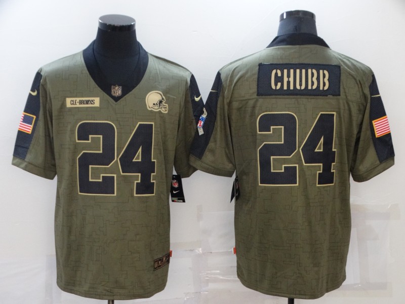 Men's Cleveland Browns #24 Nick Chubb Nike Olive 2021 Salute To Service Limited Player Jersey