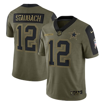 Men's Dallas Cowboys #12 Roger Staubach Nike Olive 2021 Salute To Service Retired Player Limited Jersey