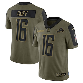 Men's Detroit Lions #16 Jared Goff Nike Olive 2021 Salute To Service Limited Player Jersey