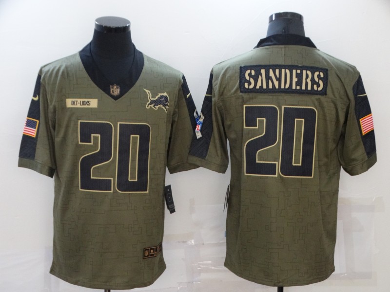 Men's Detroit Lions #20 Barry Sanders Nike Olive 2021 Salute To Service Retired Player Limited Jersey