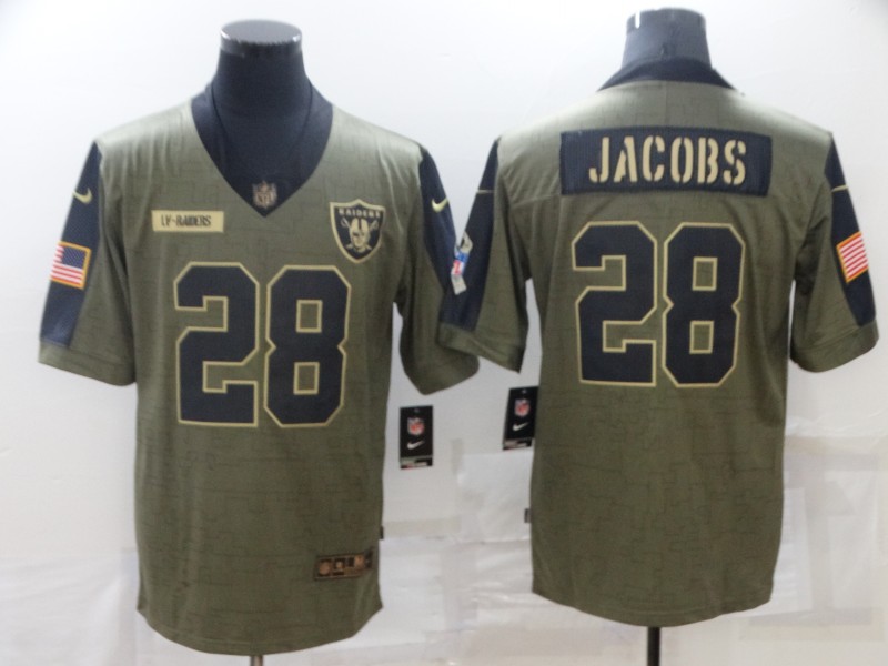 Men's Las Vegas Raiders #28 Josh Jacobs Nike Olive 2021 Salute To Service Limited Player Jersey