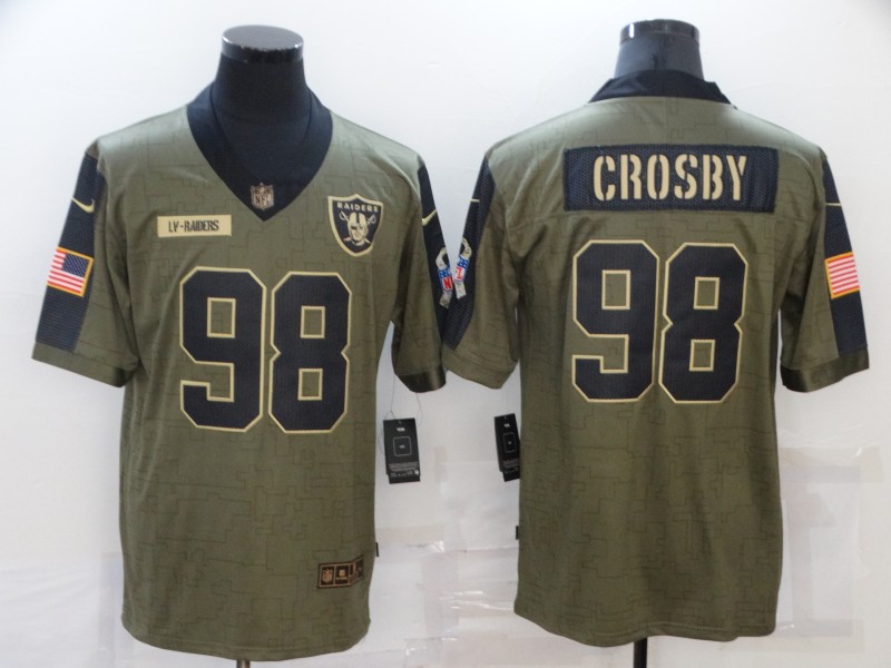 Men's Las Vegas Raiders #98 Maxx Crosby 2021 Olive Salute To Service Limited Stitched Jersey