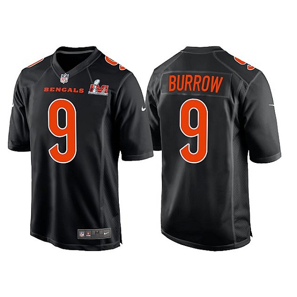 Men's Cincinnati Bengals #9 Joe Burrow 2022 Black Super Bowl LVI Game Stitched Jersey