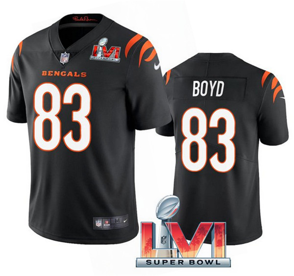 Men's Cincinnati Bengals #83 Tyler Boyd 2022 Black Super Bowl LVI Vapor Limited Stitched Jersey