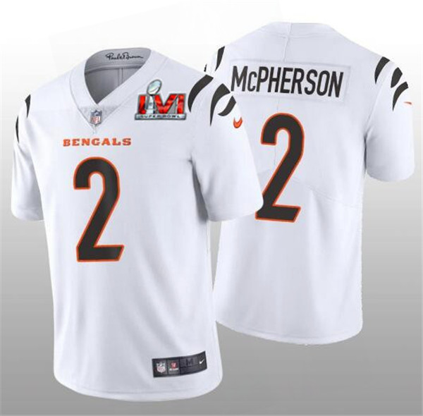 Men's Cincinnati Bengals #2 Evan McPherson 2022 White Super Bowl LVI Vapor Limited Stitched Jersey