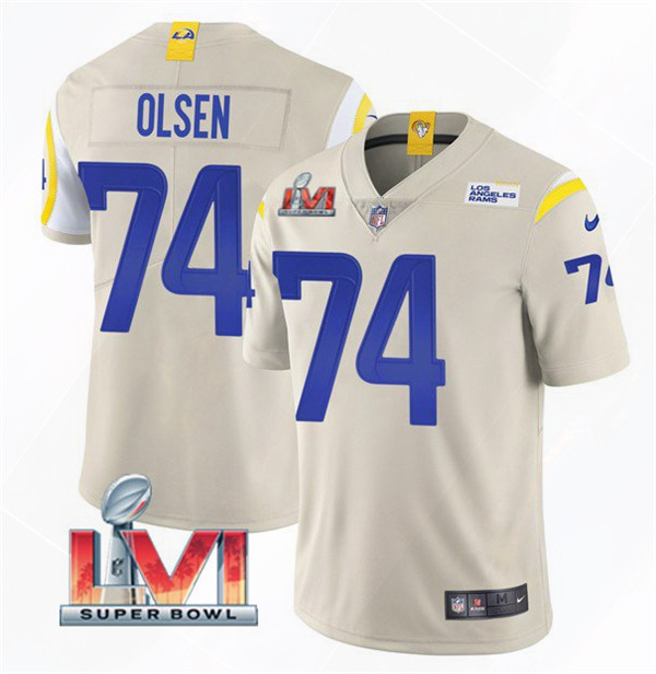 Men's Los Angeles Rams #74 Merlin Olsen 2022 Bone Super Bowl LVI Vapor Limited Stitched Jersey