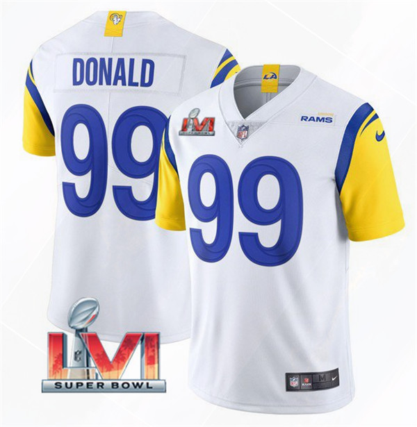 Men's Los Angeles Rams #99 Aaron Donald 2022 White Super Bowl LVI Vapor Limited Stitched Jersey