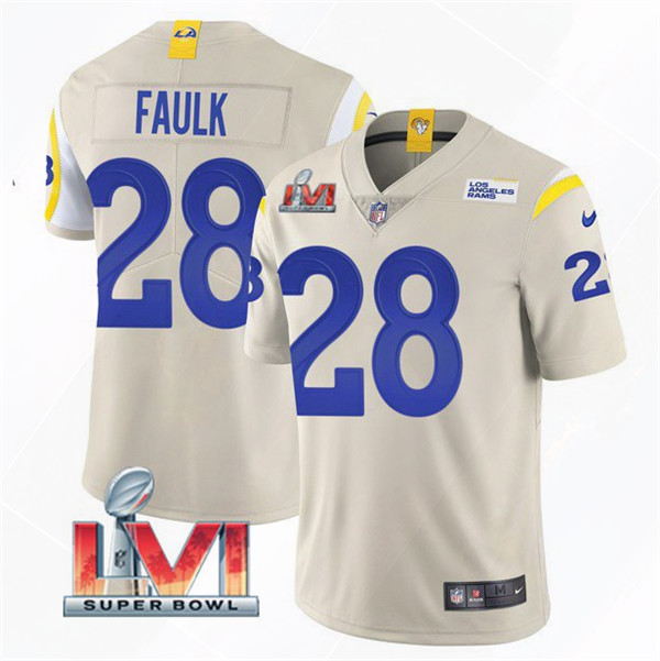 Men's Los Angeles Rams #28 Marshall Faulk 2022 Bone Super Bowl LVI Vapor Limited Stitched Jersey