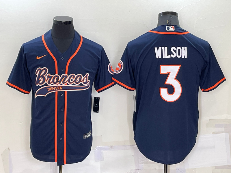 Men's Denver Broncos #3 Russell Wilson Nvay Blue Stitched Cool Base Nike Baseball Jersey