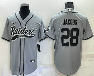 Men's Las Vegas Raiders #28 Josh Jacobs Grey Stitched MLB Cool Base Nike Baseball Jersey