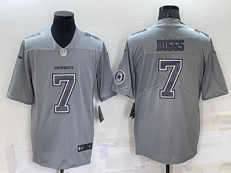 Men's Dallas Cowboys #7 Trevon Diggs LOGO Grey Atmosphere Fashion 2022 Vapor Untouchable Stitched Nike Limited Jersey