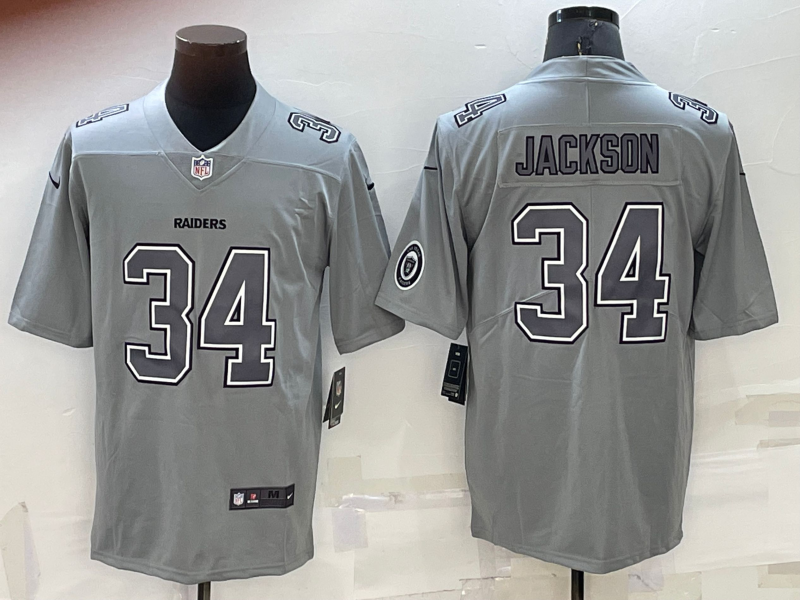 Men's Las Vegas Raiders #34 Bo Jackson LOGO Grey Atmosphere Fashion 2022 Vapor Untouchable Stitched Limited Jersey