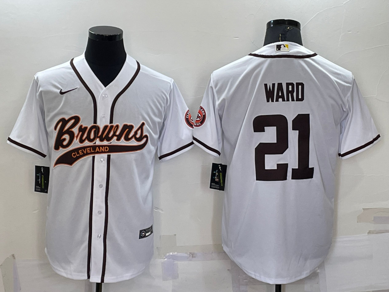 Men's Cleveland Browns #21 Denzel Ward White Stitched Cool Base Nike Baseball Jersey