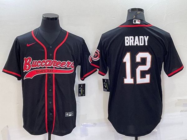 Men's Tampa Bay Buccaneers #12 Tom Brady Black Cool Base Stitched Baseball Jersey