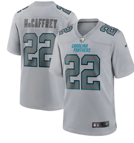 Men's Carolina Panthers #22 Christian McCaffrey Gray Atmosphere Fashion Stitched Game Jersey