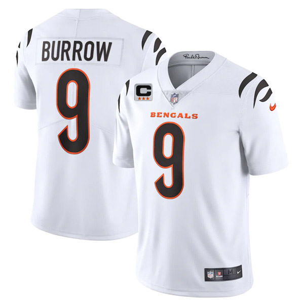 Men's Cincinnati Bengals 2022 #9 Joe Burrow White With 3-star C Patch Vapor Limited Stitched NFL Jersey