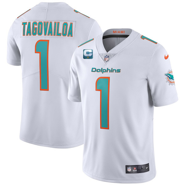 Men's Miami Dolphins 2022 #1 Tua Tagovailoa White With 1-star C Patch Vapor Limited Stitched NFL Jersey