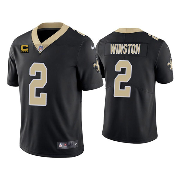 Men's New Orleans Saints 2022 #2 Jameis Winston Black With 4-star C Patch Vapor Untouchable Limited Stitched NFL Jersey