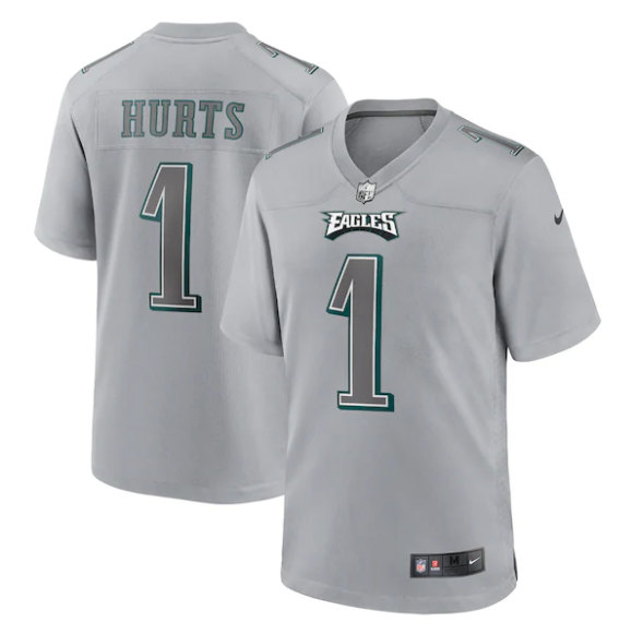 Men's Philadelphia Eagles #1 Jalen Hurts Gray Atmosphere Fashion Stitched Game Jersey