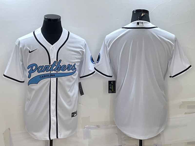 Men's Carolina Panthers Blank White With Patch Cool Base Stitched Baseball Jersey