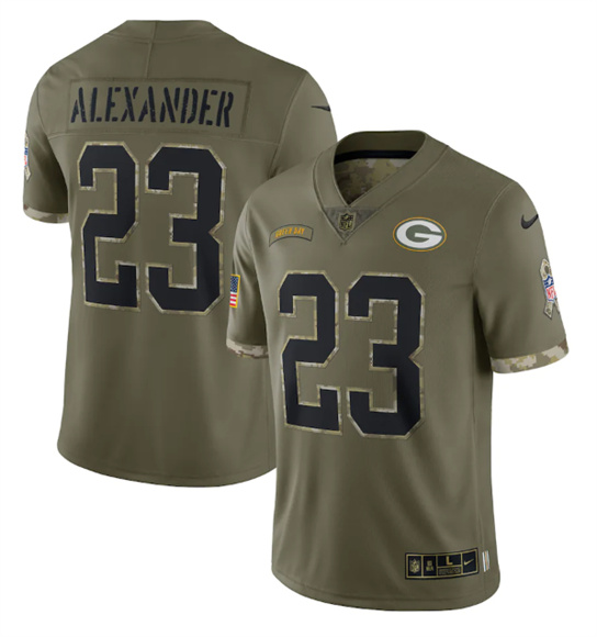 Men's Green Bay Packers #23 Jaire Alexander 2022 Olive Salute To Service Limited Stitched Jersey