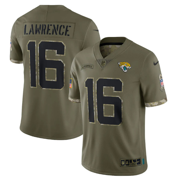 Men's Jacksonville Jaguars #16 Trevor Lawrence Olive 2022 Salute To Service Limited Stitched Jersey