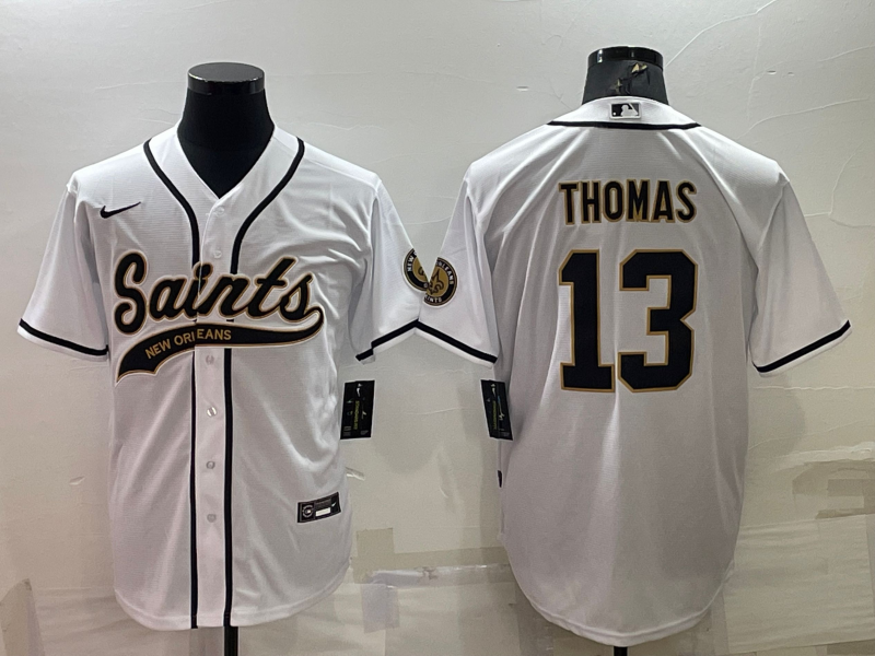 Men's New Orleans Saints #13 Michael Thomas White With Patch Cool Base Stitched Baseball Jersey