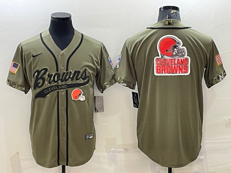 Men's Cleveland Browns Olive 2022 Salute To Service Team Big Logo Cool Base Stitched Baseball Jersey