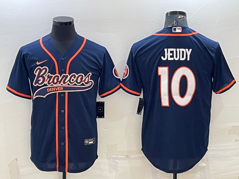 Men's Denver Broncos #10 Jerry Jeudy Navy Blue Stitched Cool Base Nike Baseball Jersey