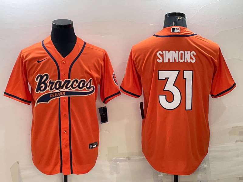 Men's Denver Broncos #31 Justin Simmons Orange Stitched Cool Base Nike Baseball Jersey