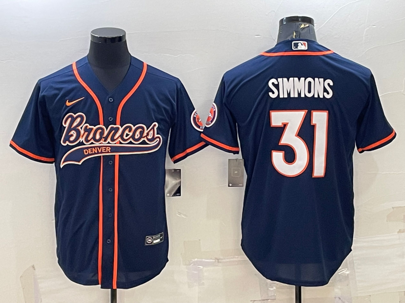 Men's Denver Broncos #31 Justin Simmons Navy Blue Stitched Cool Base Nike Baseball Jersey